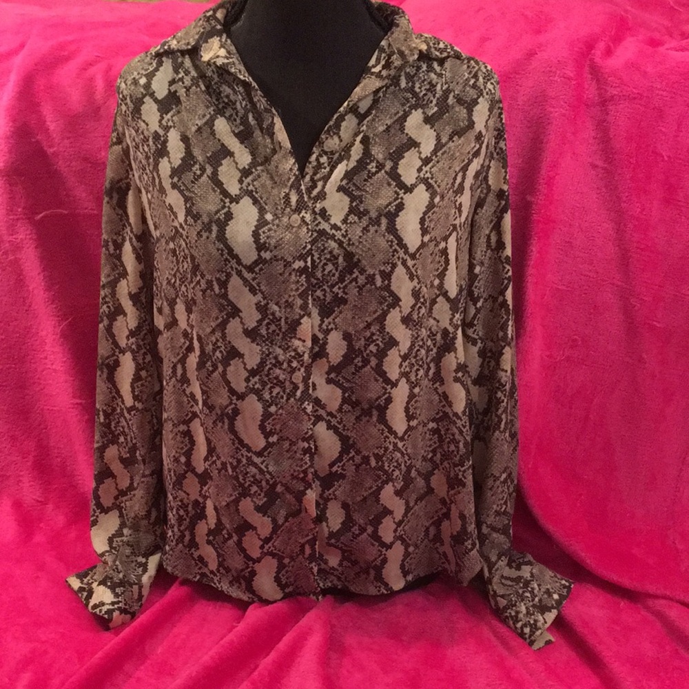 H&M Black and Gray Snake Print Button Down Shirt